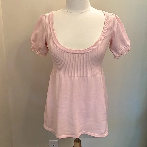 Boston Proper Baby Pink Ribbed Knit Short Sleeve Scoop Neck Chic Top Size Small - Picture 1 of 10